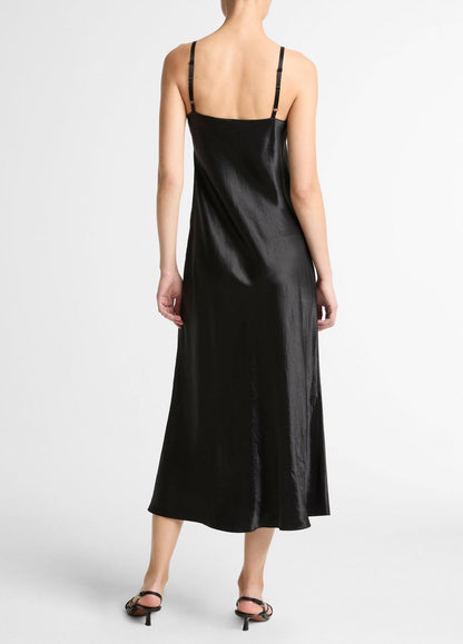 Satin V-Neck Slip Dress in Dresses BLACK | VINCE Women
