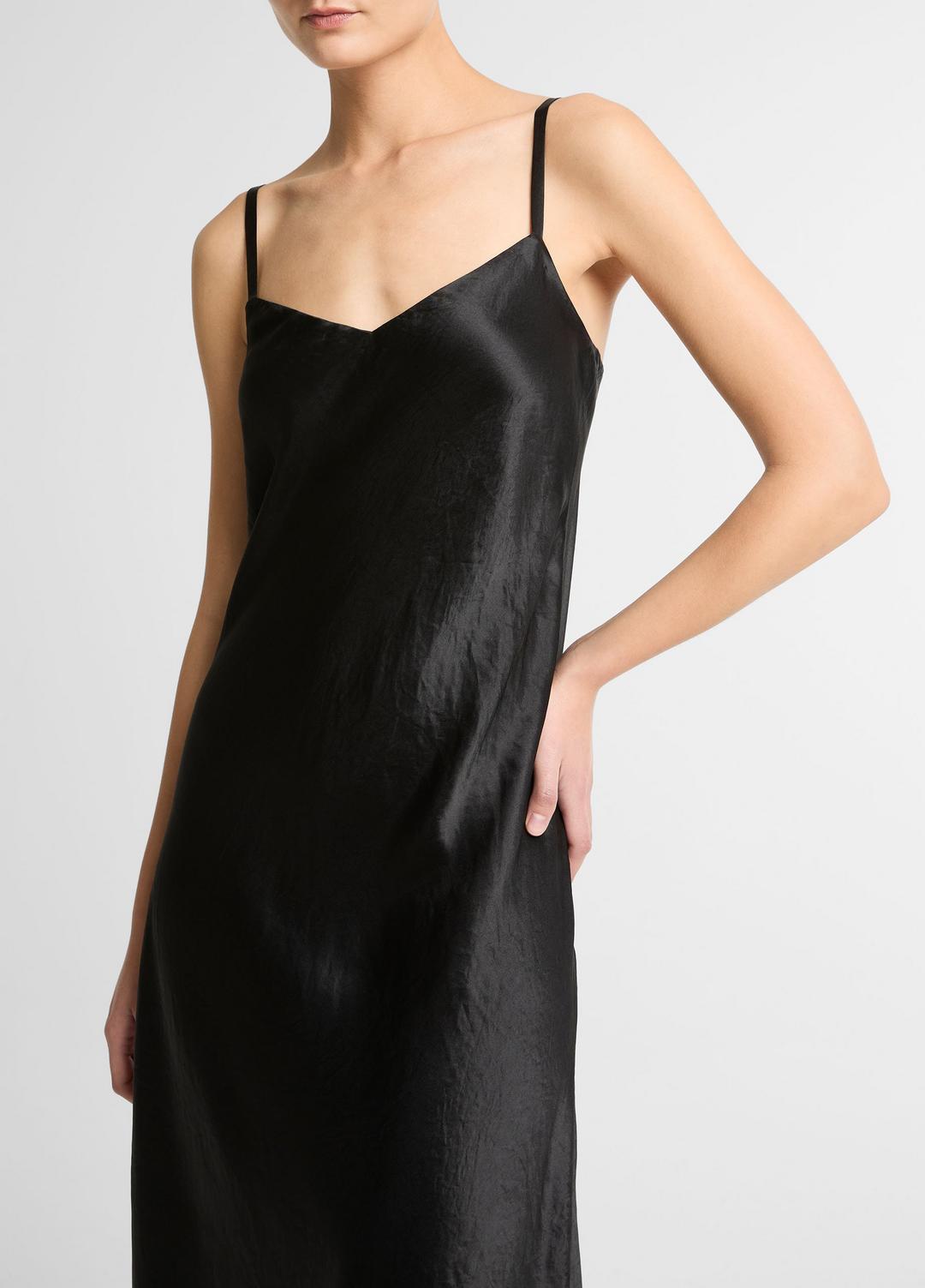 Satin V-Neck Slip Dress in Dresses BLACK | VINCE Women