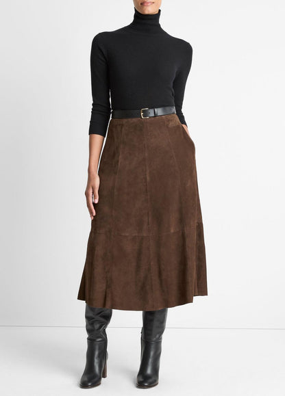 Suede Mid-Rise Flared Skirt in Skirts DEEP ESPRESSO | VINCE Women