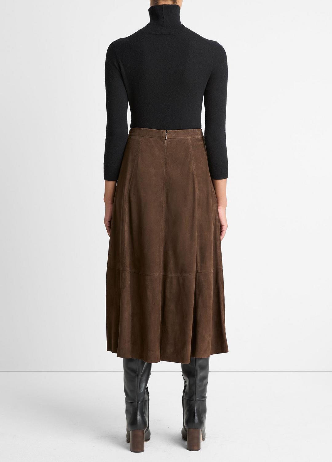 Suede Mid-Rise Flared Skirt in Skirts DEEP ESPRESSO | VINCE Women