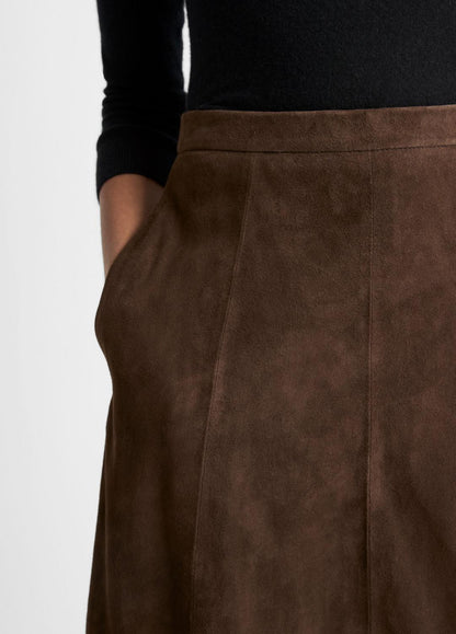 Suede Mid-Rise Flared Skirt in Skirts DEEP ESPRESSO | VINCE Women