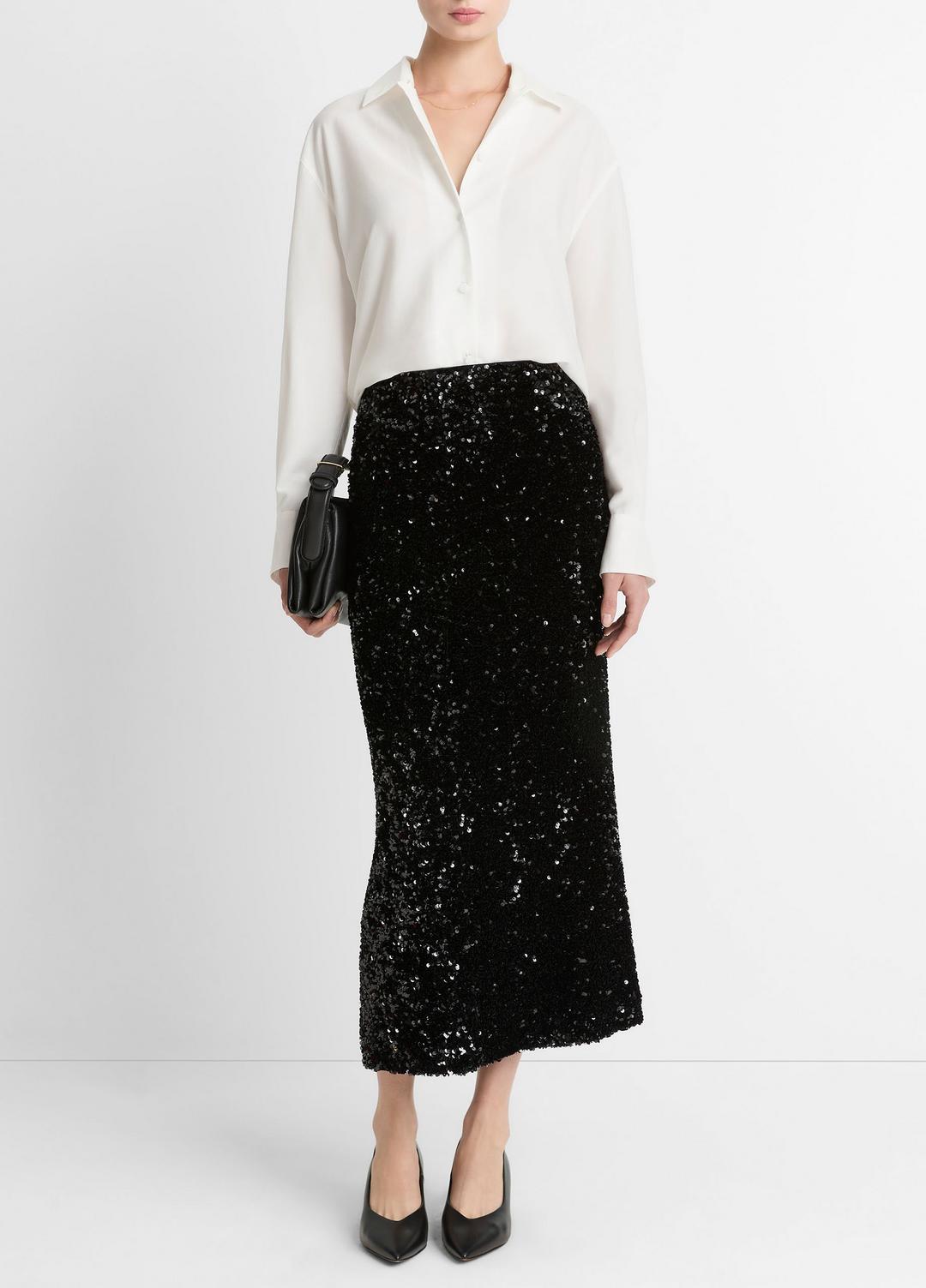 Sequined Velvet Column Skirt in Skirts BLACK | VINCE Women