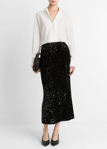 Sequined Velvet Column Skirt in Skirts BLACK | VINCE Women