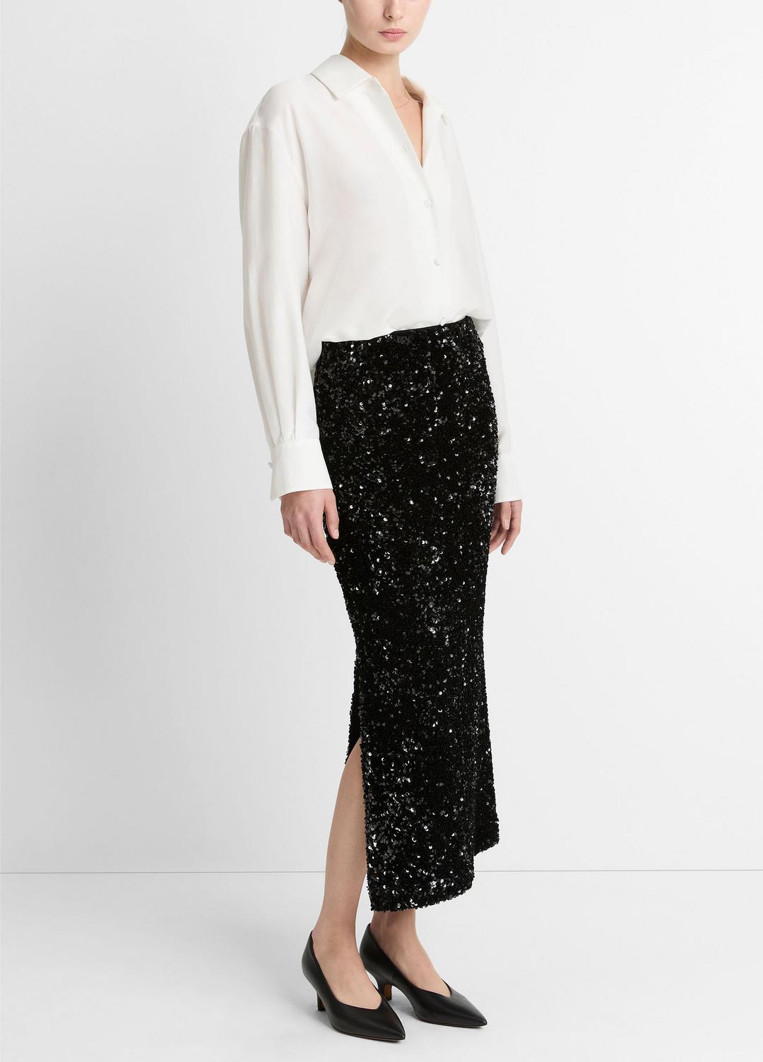 Sequined Velvet Column Skirt in Skirts BLACK | VINCE Women