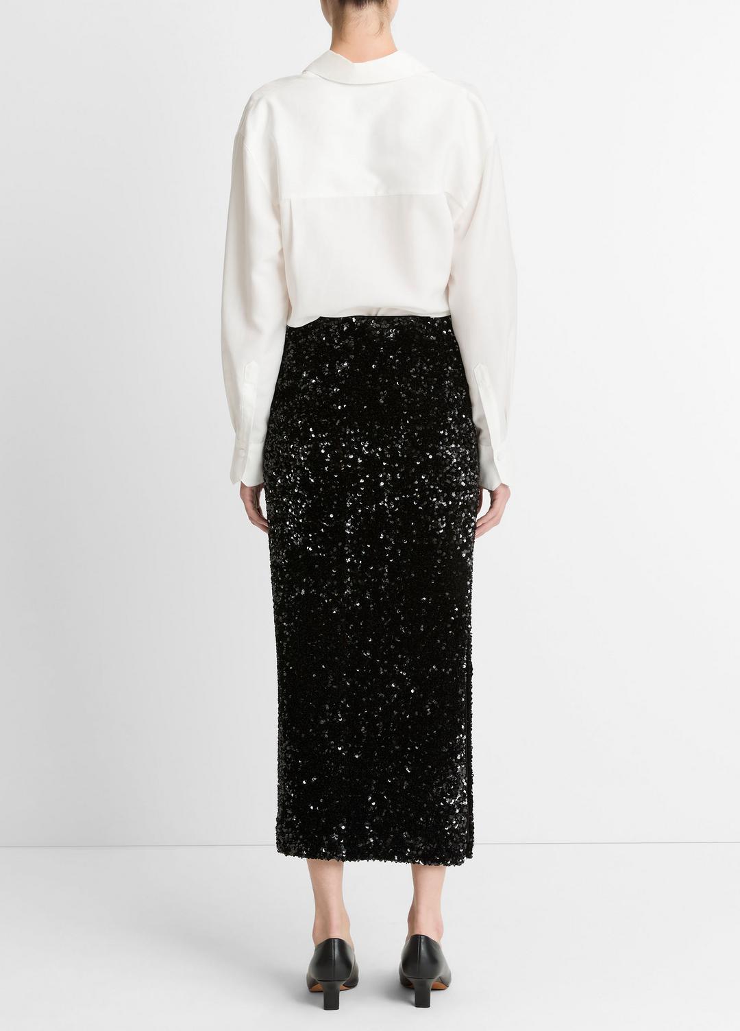 Sequined Velvet Column Skirt in Skirts BLACK | VINCE Women
