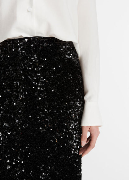Sequined Velvet Column Skirt in Skirts BLACK | VINCE Women