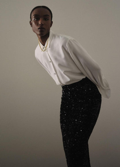 Sequined Velvet Column Skirt in Skirts BLACK | VINCE Women
