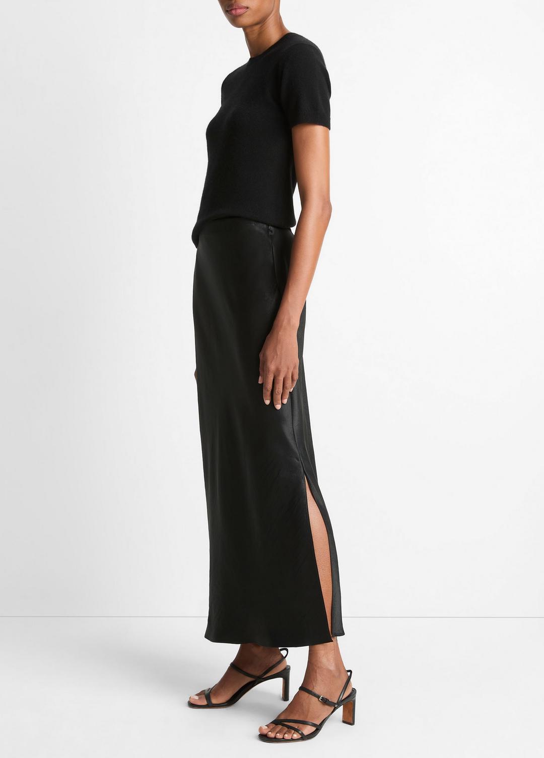 Satin Side-Slit Slip Skirt in Skirts BLACK | VINCE Women