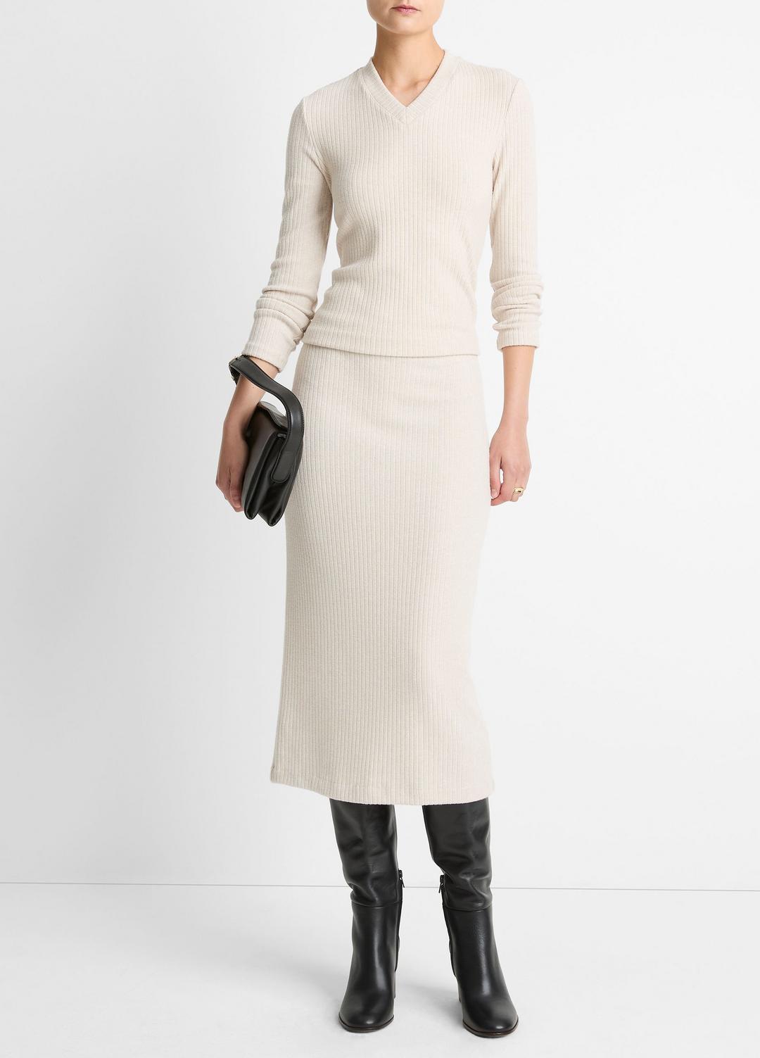 Cozy Rib Midi Skirt in Skirts HEATHER CREAM OAT | VINCE Women