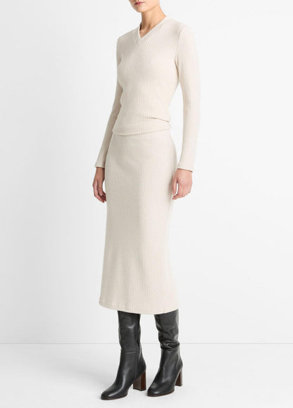 Cozy Rib Midi Skirt in Skirts HEATHER CREAM OAT | VINCE Women