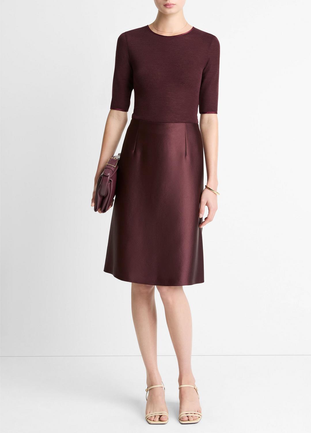 Satin A-Line Knee Skirt in Skirts OXBLOOD | VINCE Women