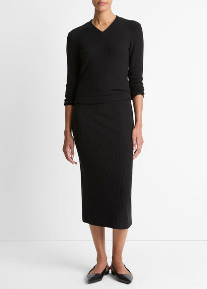 Cozy Rib Midi Skirt in Skirts BLACK | VINCE Women