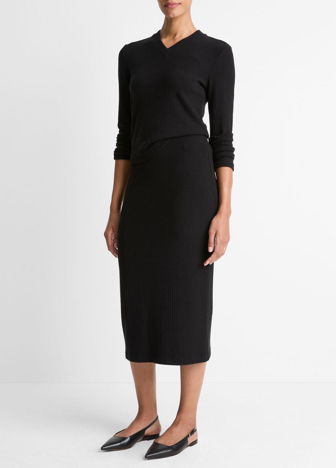 Cozy Rib Midi Skirt in Skirts BLACK | VINCE Women
