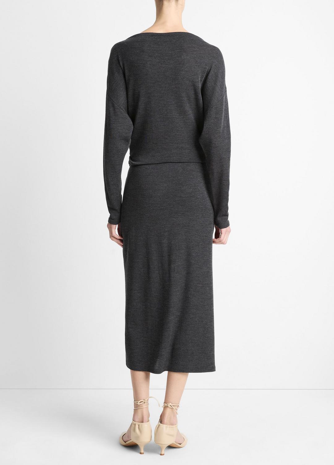 Draped-Waist Wool-Blend Midi Skirt in Skirts DARK HEATHER GREY | VINCE Women