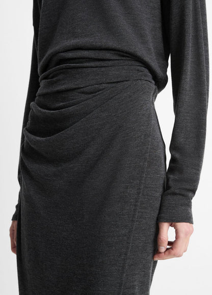 Draped-Waist Wool-Blend Midi Skirt in Skirts DARK HEATHER GREY | VINCE Women