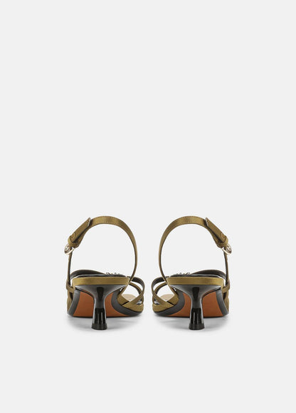 Tali Satin Slingback Sandal in Heels OLIVE WOOD | VINCE Women