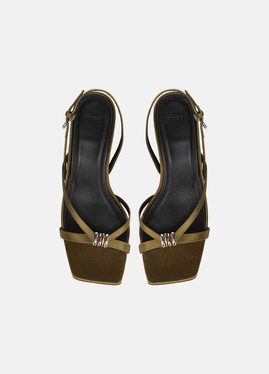 Tali Satin Slingback Sandal in Heels OLIVE WOOD | VINCE Women