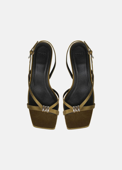 Tali Satin Slingback Sandal in Heels OLIVE WOOD | VINCE Women