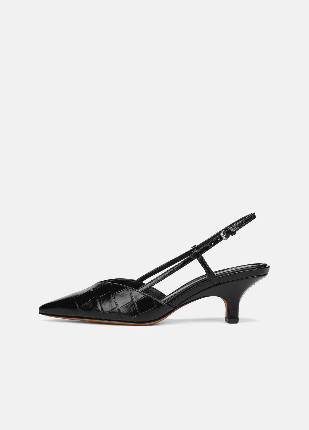 Levvy Croc-Embossed Leather Slingback Heel in Heels BLACK | VINCE Women