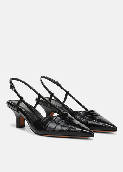 Levvy Croc-Embossed Leather Slingback Heel in Heels BLACK | VINCE Women