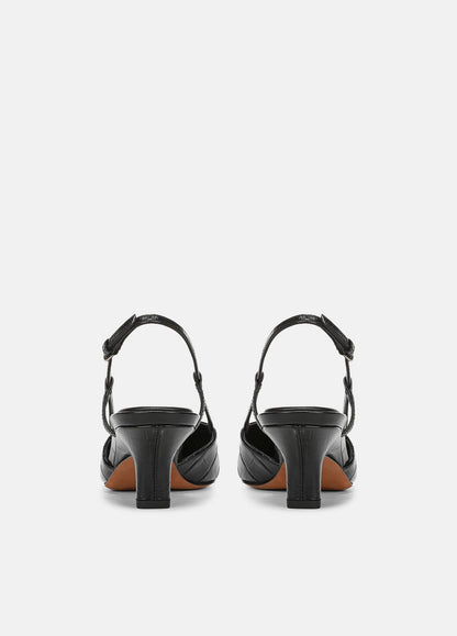 Levvy Croc-Embossed Leather Slingback Heel in Heels BLACK | VINCE Women