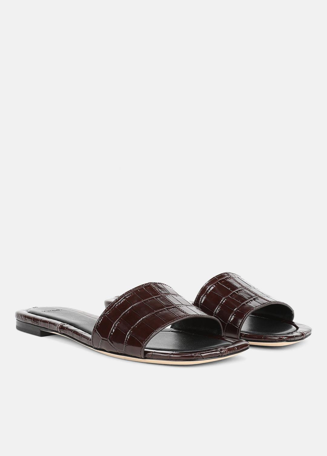 Valeria Croc-Embossed Leather Slide Sandal in Sandals CACAO BROWN | VINCE Women