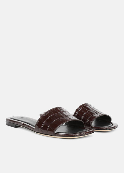 Valeria Croc-Embossed Leather Slide Sandal in Sandals CACAO BROWN | VINCE Women