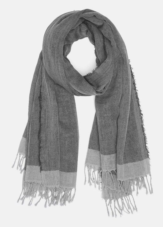 Border-Stripe Cotton Scarf in Scarves & Hats SEA STONE/DARK SEA STONE | VINCE Women