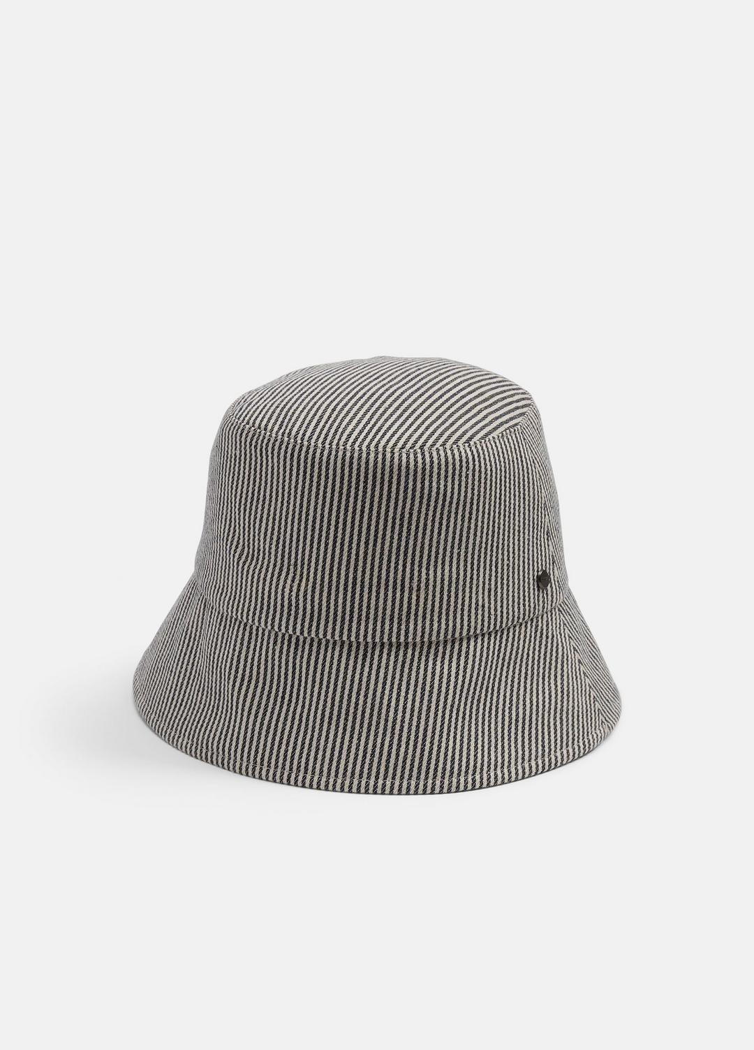 Stripe Cotton Canvas Bucket Hat in Scarves & Hats NAVY | VINCE Women