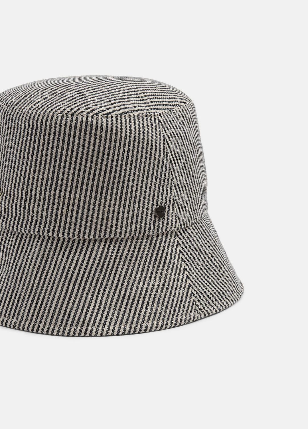 Stripe Cotton Canvas Bucket Hat in Scarves & Hats NAVY | VINCE Women
