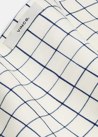 Trellis Plaid Cotton-Blend Headkerchief in Scarves & Hats OFF WHITE/NAVY | VINCE Women