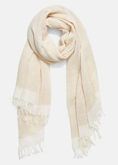 Border-Stripe Cotton Scarf in Scarves & Hats OPTIC WHITE/WHITE OAK | VINCE Women