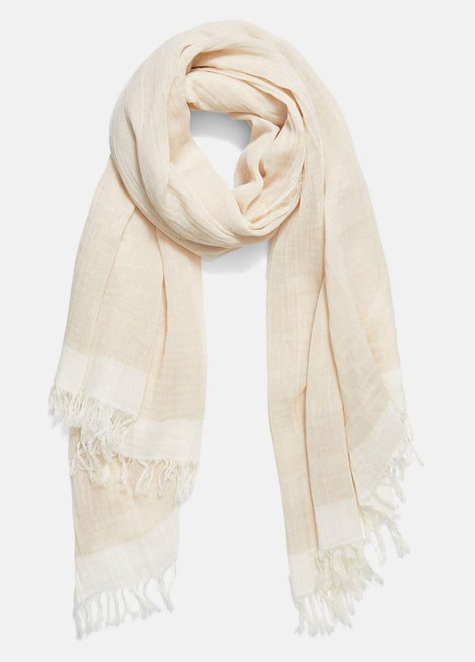 Border-Stripe Cotton Scarf in Scarves & Hats OPTIC WHITE/WHITE OAK | VINCE Women