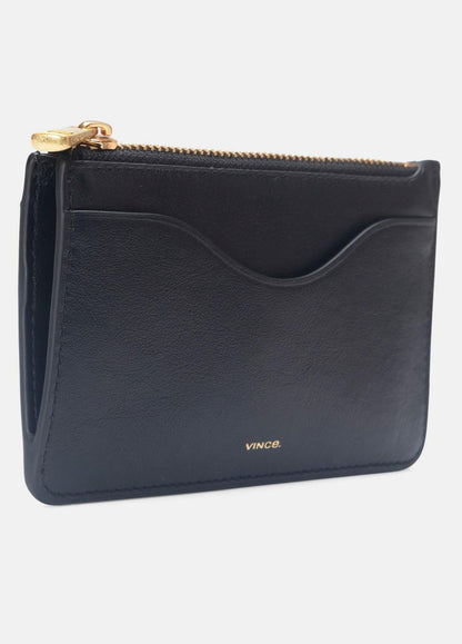 Leather Zip-Top Card Case in Handbags BLACK | VINCE Women