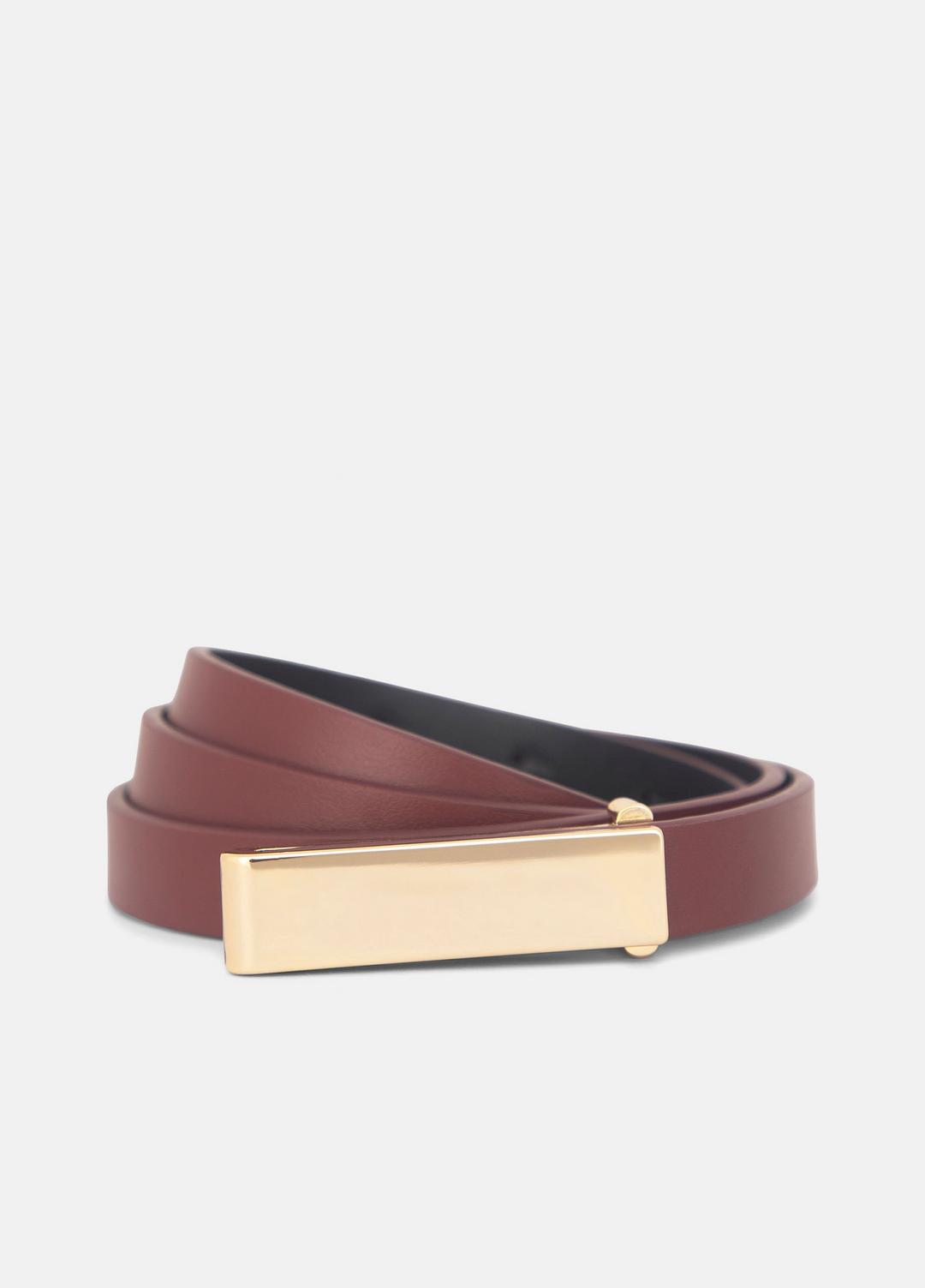 Women's 15mm Elongated Plaque Leather Belt in Belts BORDEAUX | VINCE Women