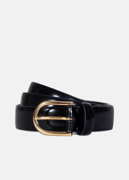 Women’s 25mm Spazzolato Leather Belt in Belts BLACK/GOLD | VINCE Women