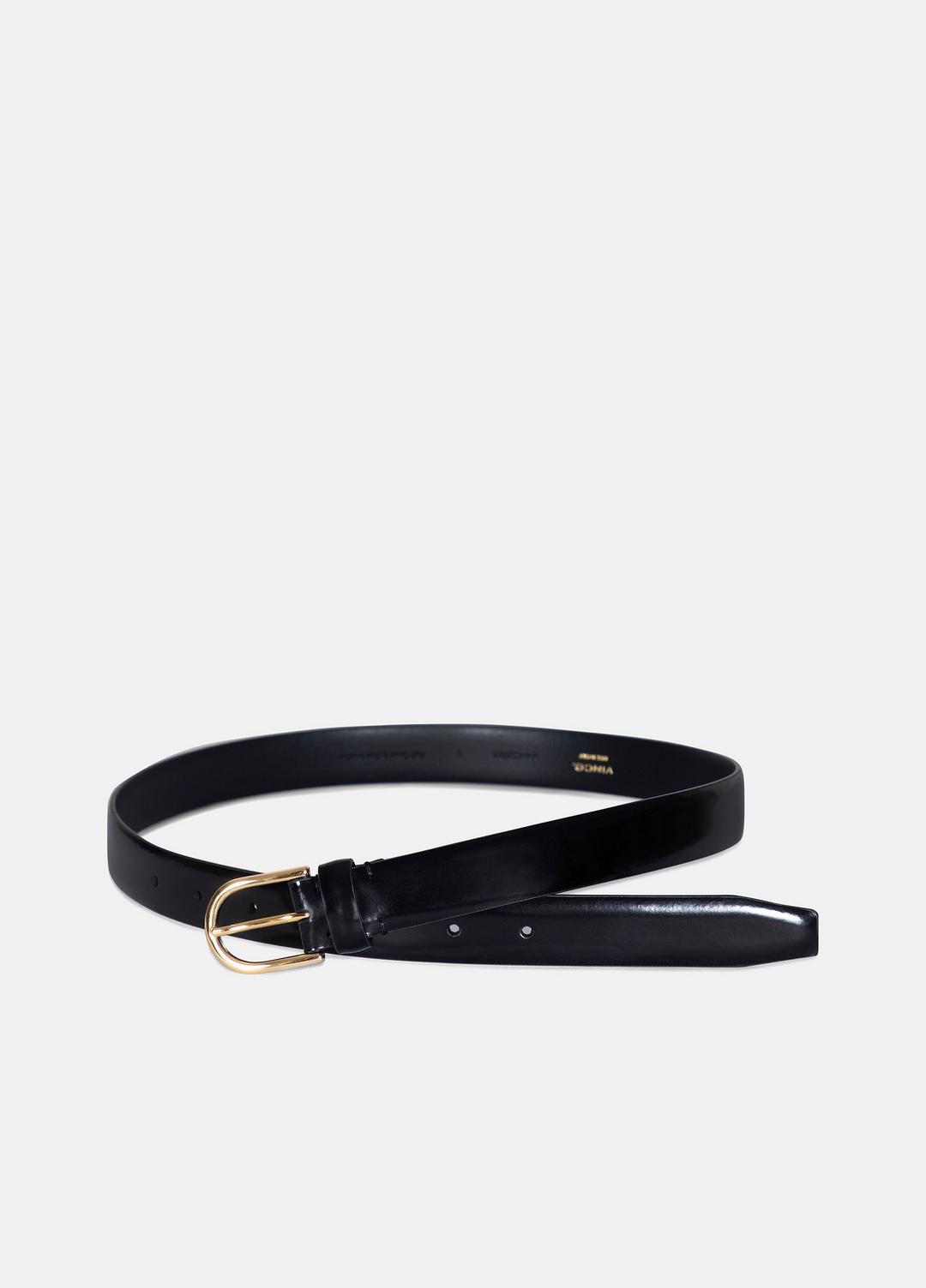 Women’s 25mm Spazzolato Leather Belt in Belts BLACK/GOLD | VINCE Women
