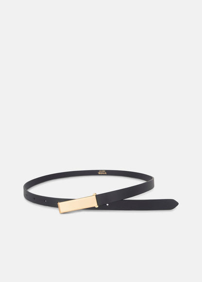 Women's 15mm Elongated Plaque Leather Belt in Belts BLACK/POLISHED GOLD | VINCE Women