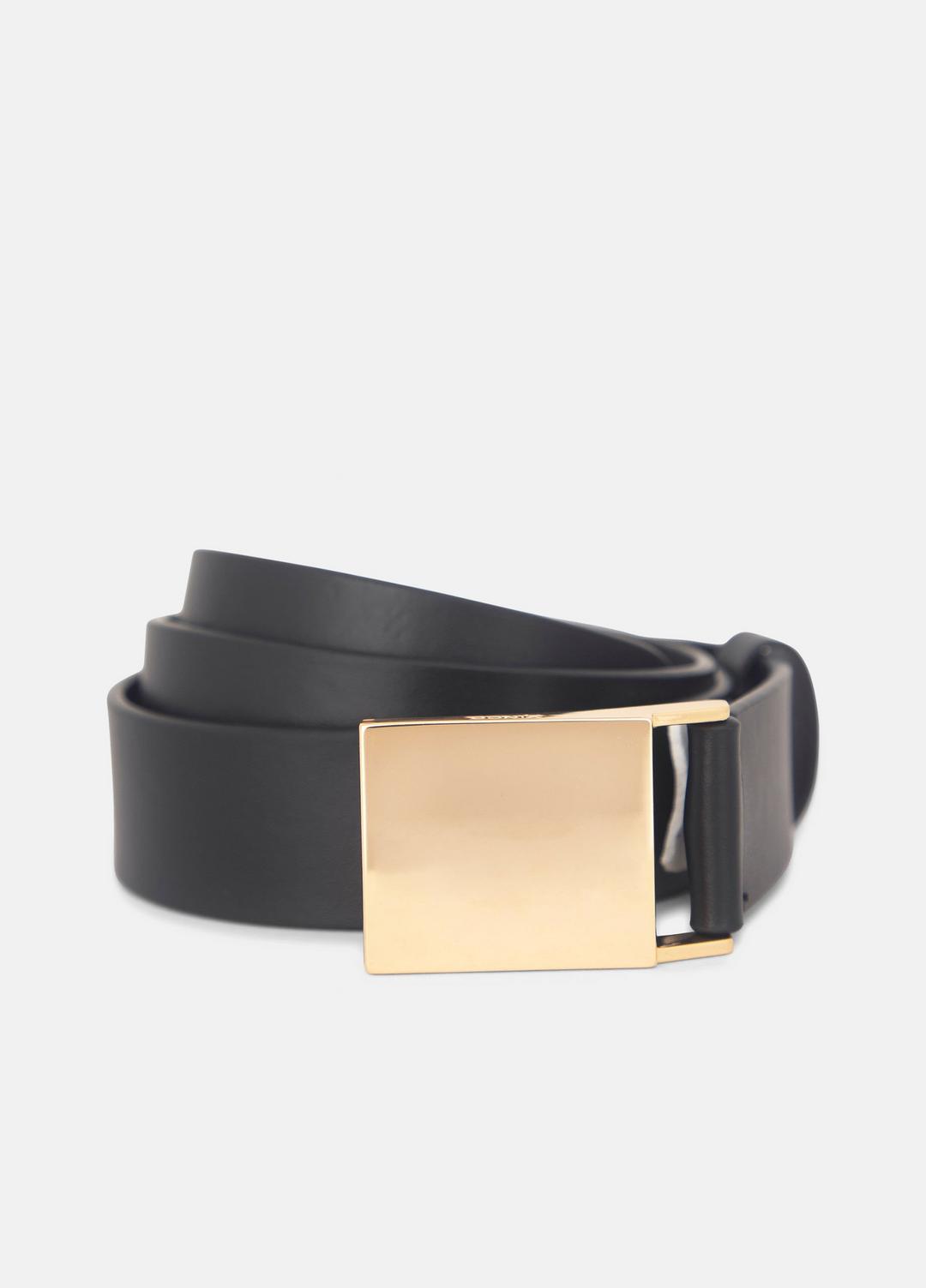 Women's 30mm Plaque Leather Belt in Belts BLACK/POLISHED GOLD | VINCE Women
