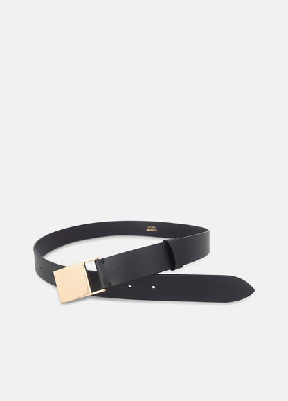 Women's 30mm Plaque Leather Belt in Belts BLACK/POLISHED GOLD | VINCE Women