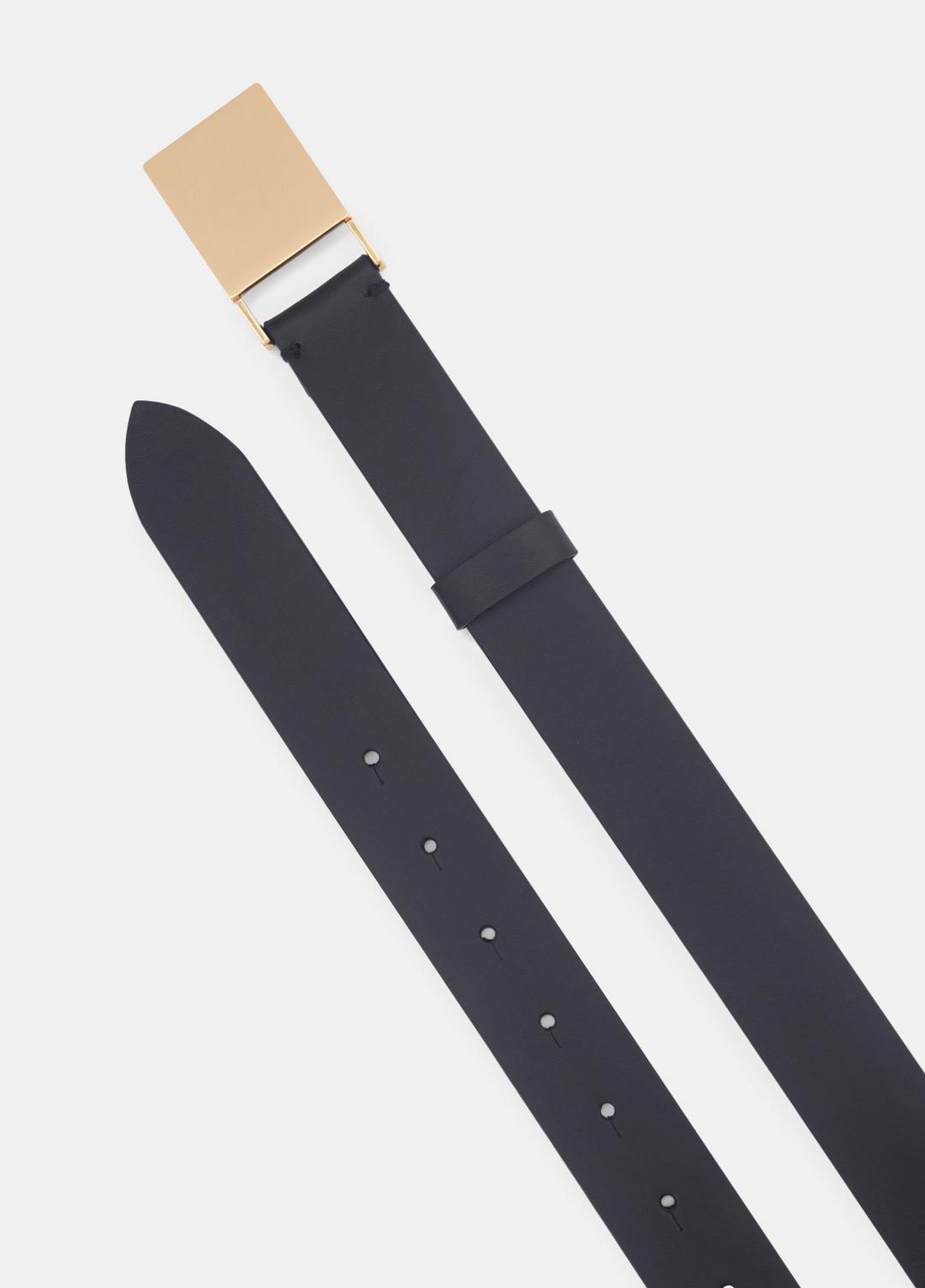 Women's 30mm Plaque Leather Belt in Belts BLACK/POLISHED GOLD | VINCE Women