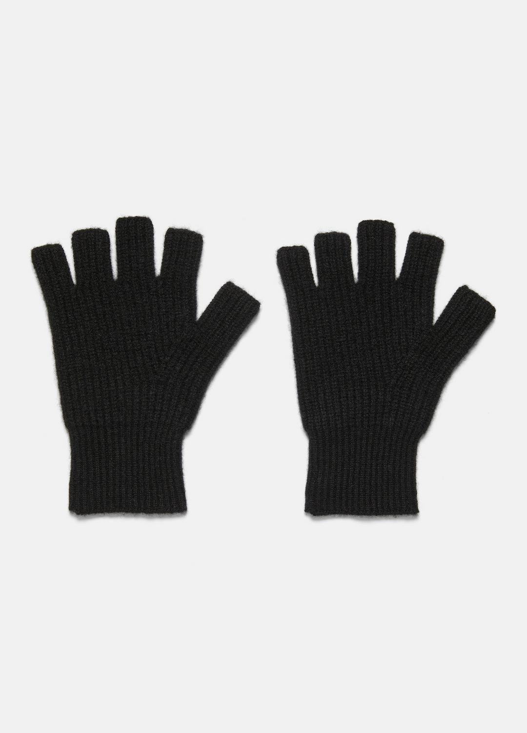 Plush Cashmere Rib-Knit Fingerless Glove in Gloves BLACK | VINCE Women