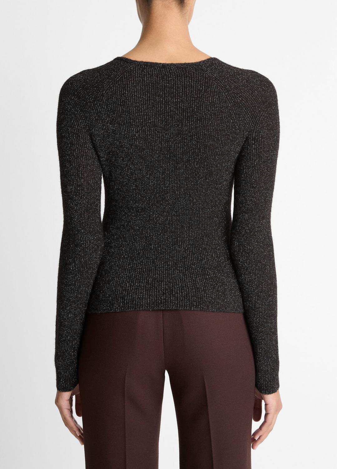 Metallic Ribbed High V-Neck Sweater in Vince Products Women BLACK METALLIC | VINCE Women