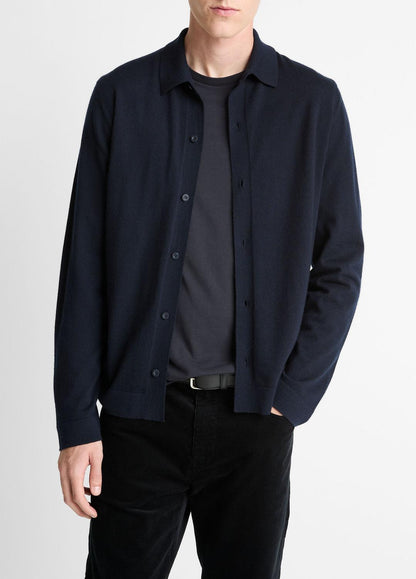Featherweight Merino Wool-Cashmere Sweater Shirt in Long Sleeve COASTAL BLUE | VINCE Men
