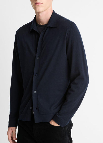 Featherweight Merino Wool-Cashmere Sweater Shirt in Long Sleeve COASTAL BLUE | VINCE Men