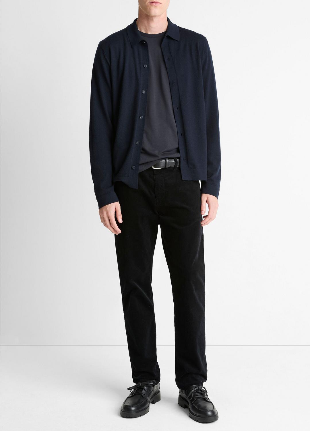 Featherweight Merino Wool-Cashmere Sweater Shirt in Long Sleeve COASTAL BLUE | VINCE Men