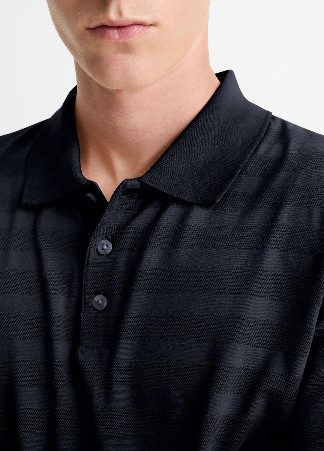 Jacquard-Stripe Cotton Long-Sleeve Polo Shirt in Long Sleeve COASTAL BLUE | VINCE Men