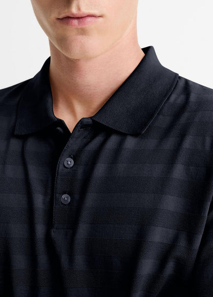 Jacquard-Stripe Cotton Long-Sleeve Polo Shirt in Long Sleeve COASTAL BLUE | VINCE Men