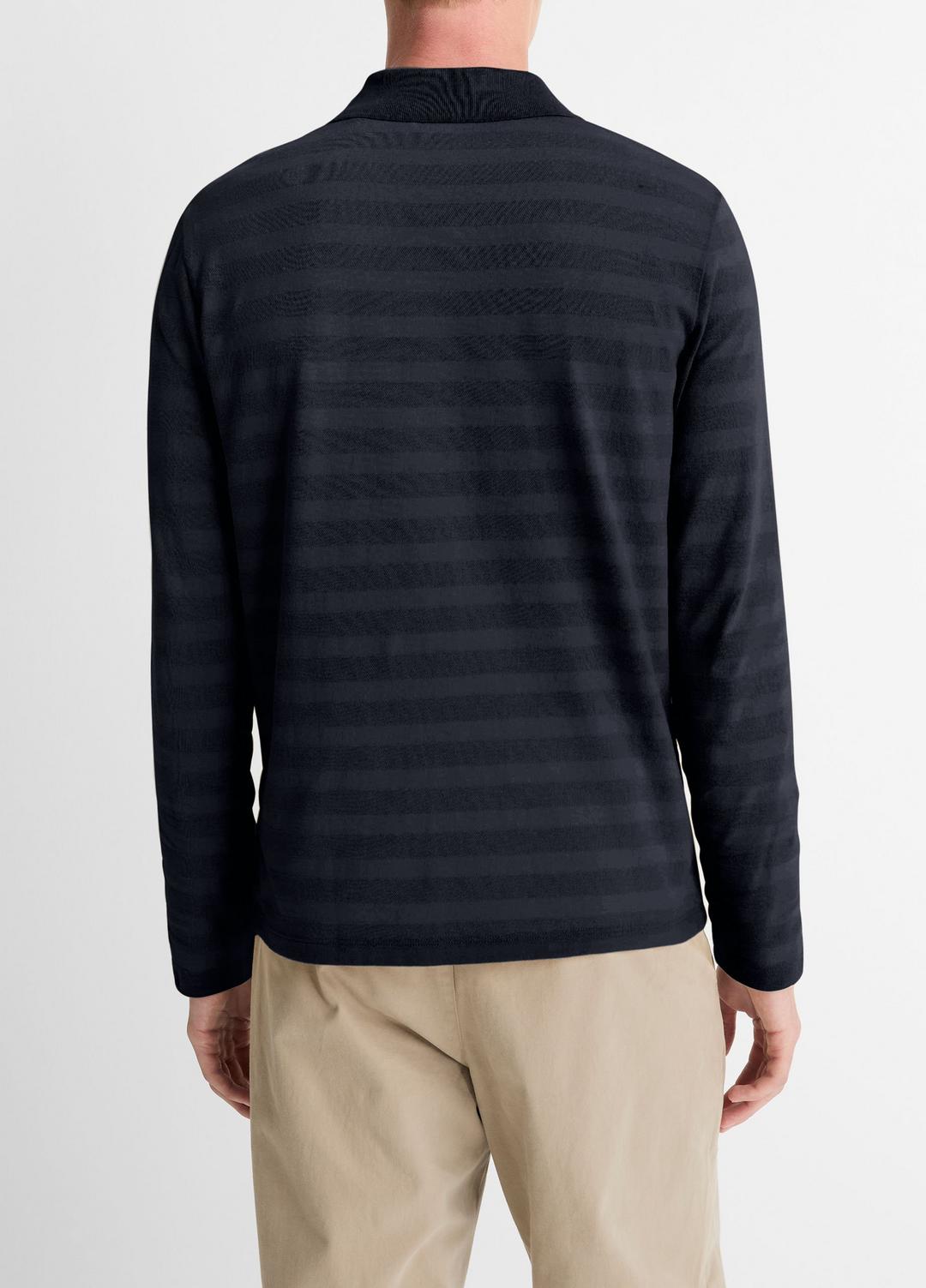 Jacquard-Stripe Cotton Long-Sleeve Polo Shirt in Long Sleeve COASTAL BLUE | VINCE Men