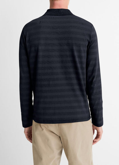 Jacquard-Stripe Cotton Long-Sleeve Polo Shirt in Long Sleeve COASTAL BLUE | VINCE Men